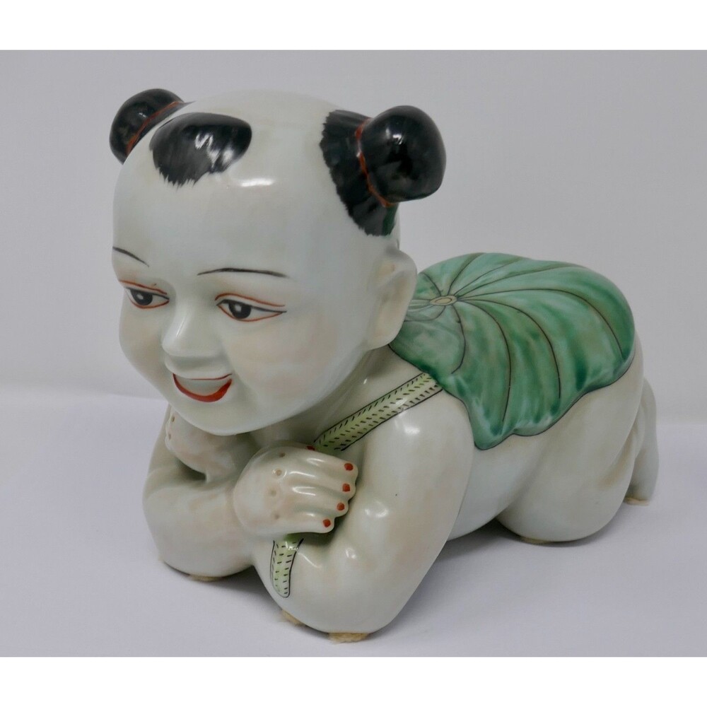 Maitland Smith Porcelain Hand Painted Chinese Boy Baby Opium Pillow Headrest
